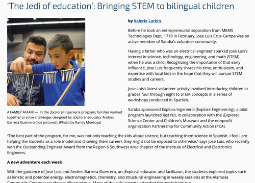 Featured image for “‘The Jedi of education’: Bringing STEM to bilingual children – Sandia Labs”